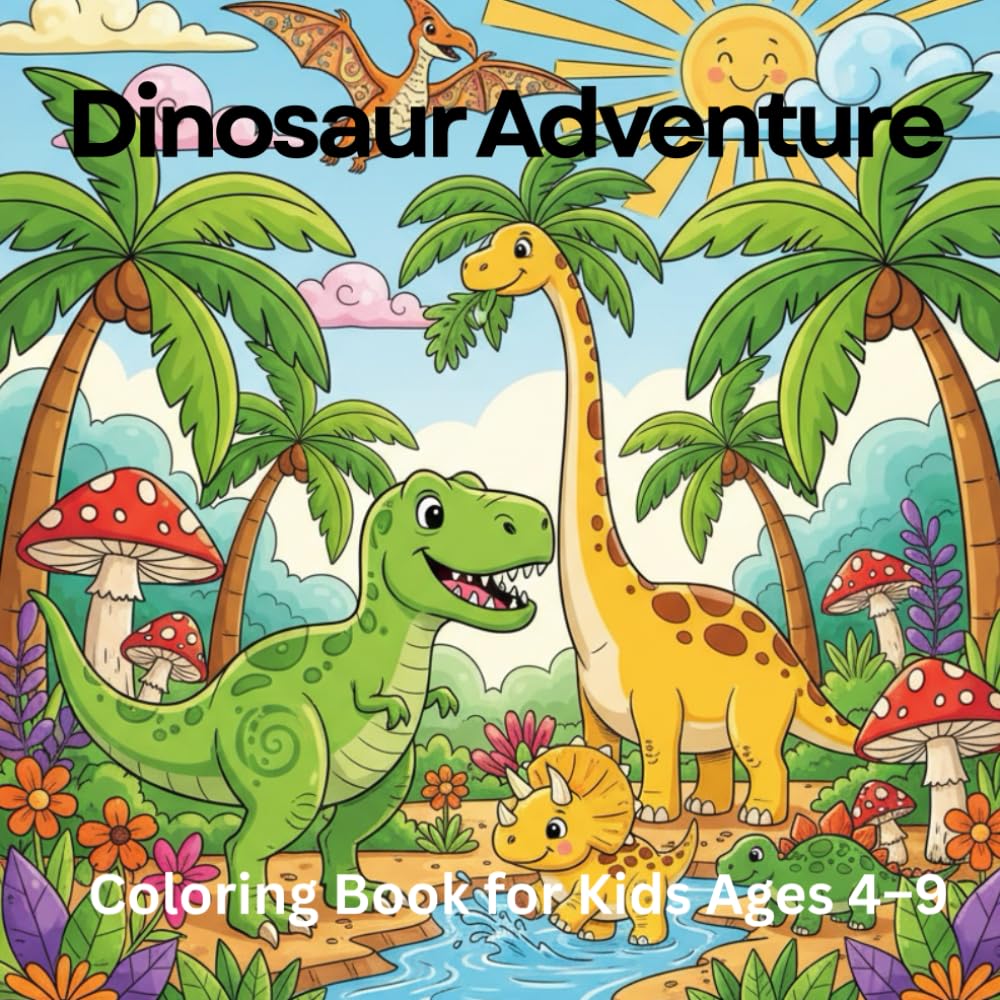 Dinosaur Adventure Coloring Book for Kids Ages 4–9: 75 Easy & Fun Prehistoric Designs – Roaring Dinosaurs, Volcanoes, Fossils & More!: Big, Bold & ... Toddlers, Preschoolers & Young Dino Lovers