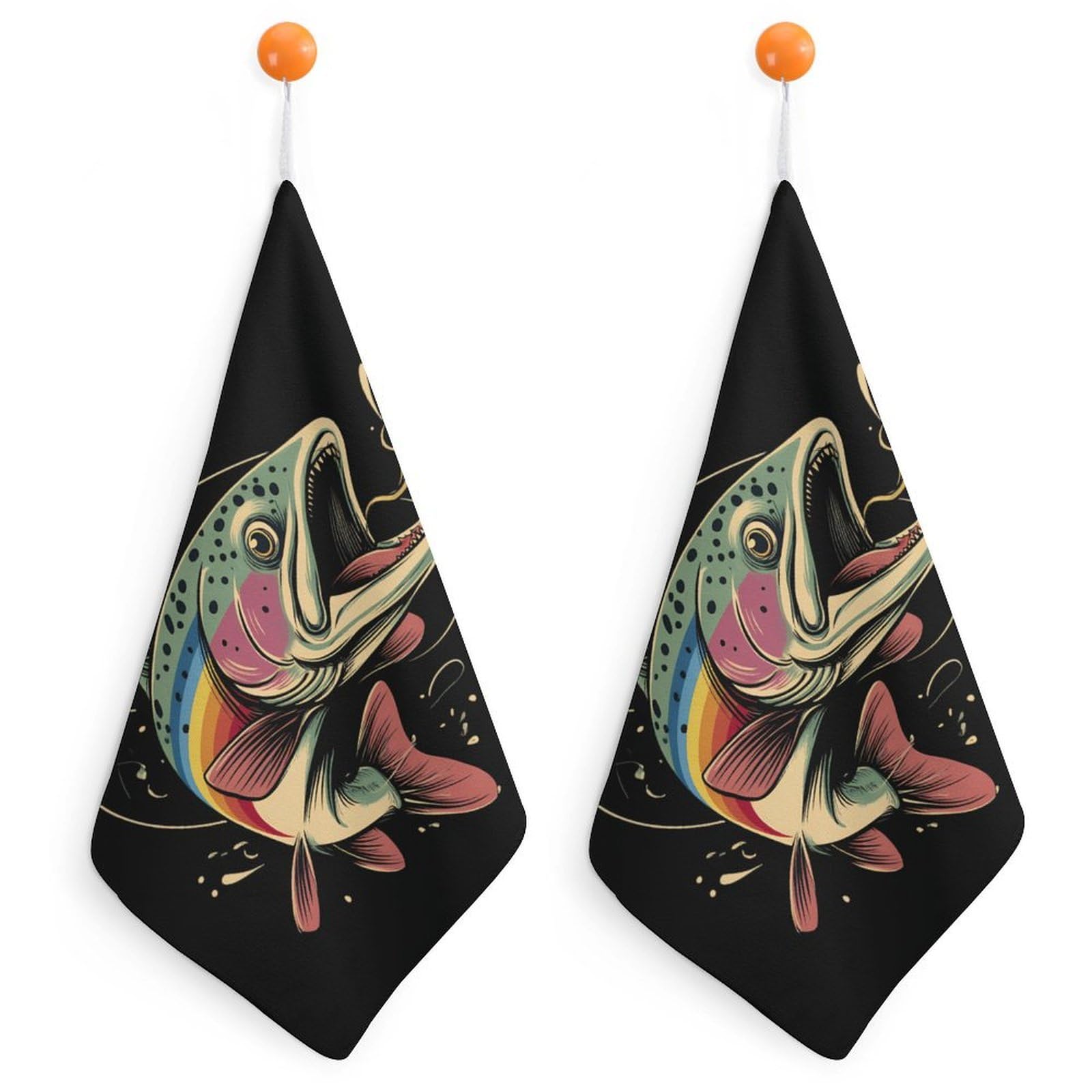 CGSBNGHA Largemouth Bass Rainbow Trout Hand Towel Hanging Face Towels Cleaning Cloths Handkerchief for Bathroom Kitchen