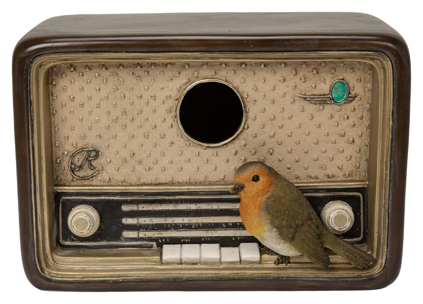Vivid Arts Vintage Radio Robin Birdhouse Ornament – Unique Garden & Home Décor