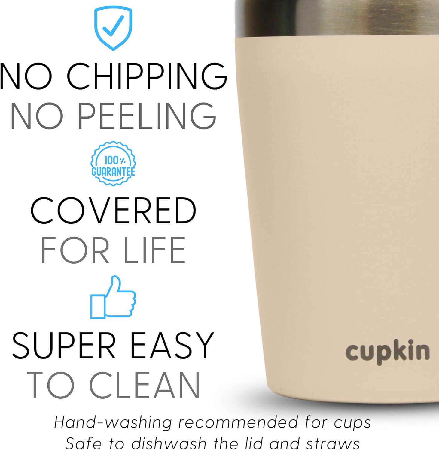 Cupkin Stackable Stainless Steel Toddler Cups for Kids (EASY to Clean) - Set of 2 Powder Coated Vacuum Insulated Tumblers, 2 BPA Free Lids & 2 Reusable Silicone Straws (Brown + Peach) : Baby