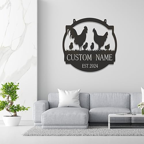 Miniatura 5 de Letrero de metal personalizado de granja, letrero personalizado con nombre de familia de pollo, arte de pared rústico de granero, decoración de