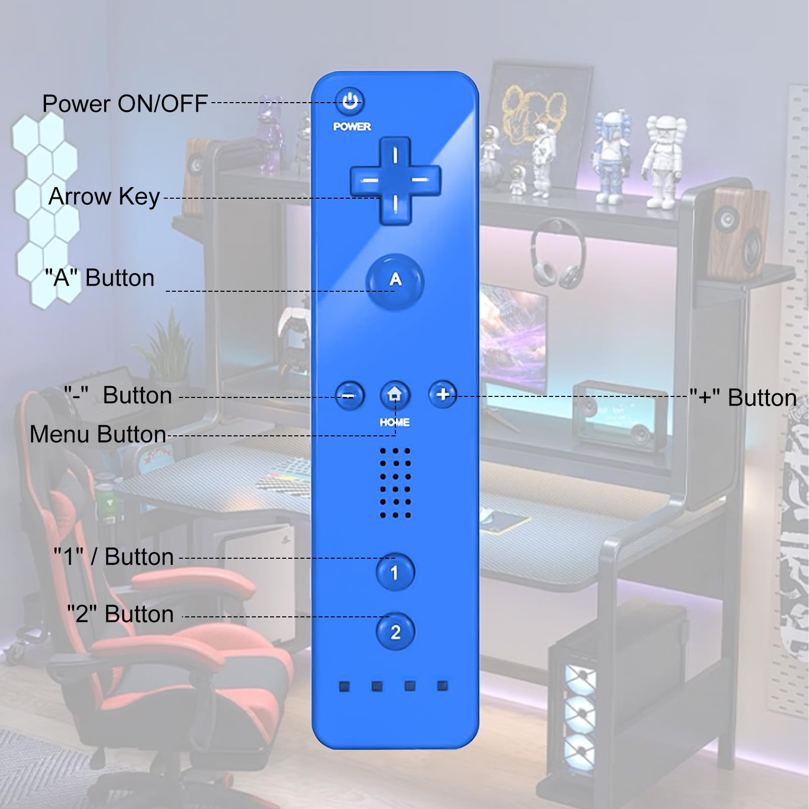 Leikurvo Manette Wii 4x - Télécommande Wii - Manette de jeu sans fil de remplacement pour WiiU (Noir + Blanc + Bleu + Rouge)