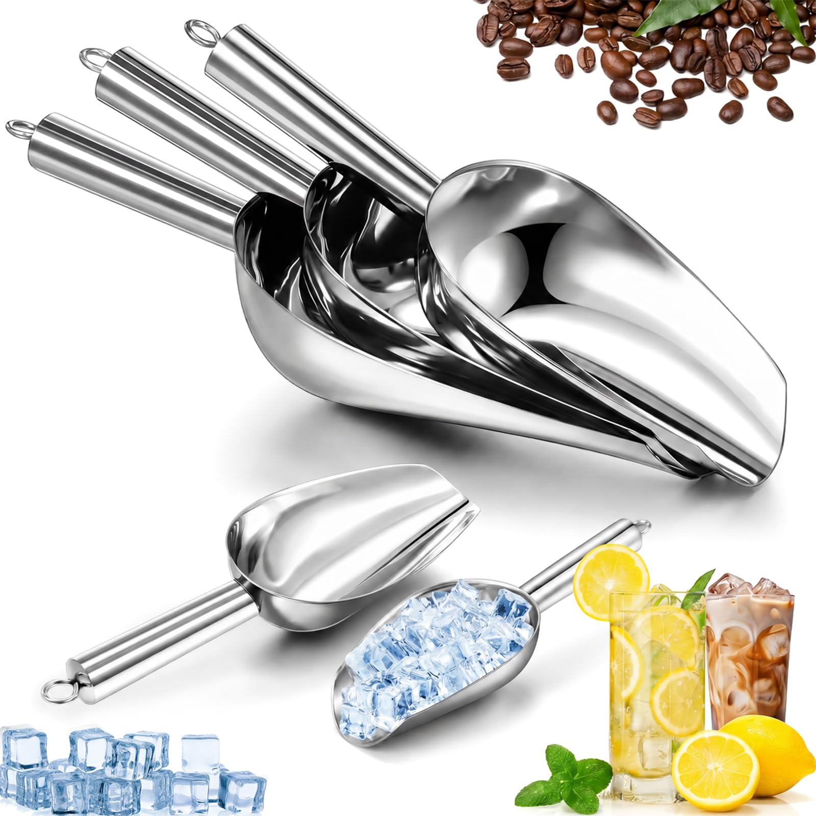 Confezione da 5 mini palette per ghiaccio in acciaio inox, piccole porzioni per caramelle, caramelle, zucchero, crema, per casa, cucina, cibo, barattoli, caffè, bar, buffet