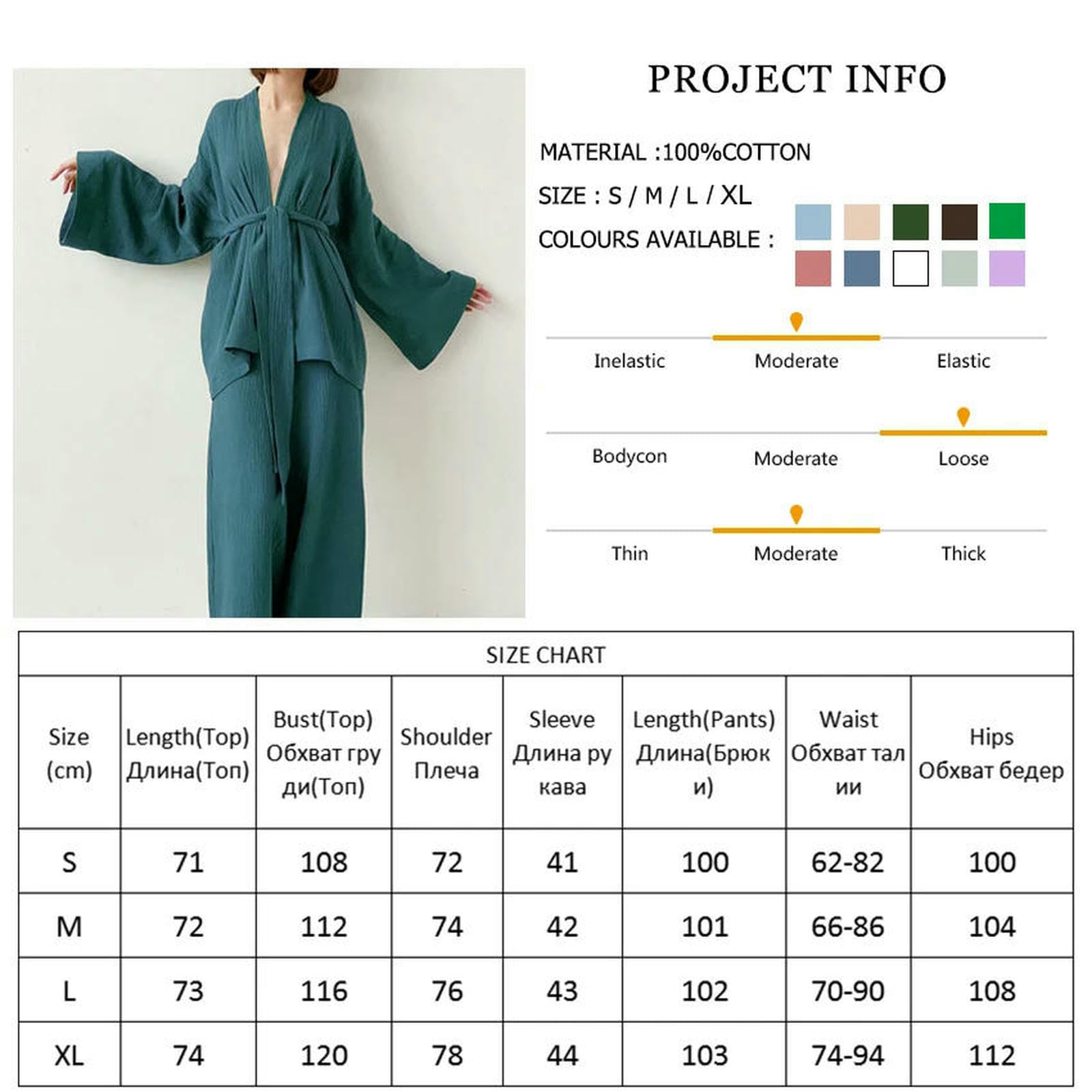 Pigiama in Cotone crêpe Pantaloni A Maniche Lunghe da Donna Completo Servizio Domicilio Mujer-Marrone Chiaro-s