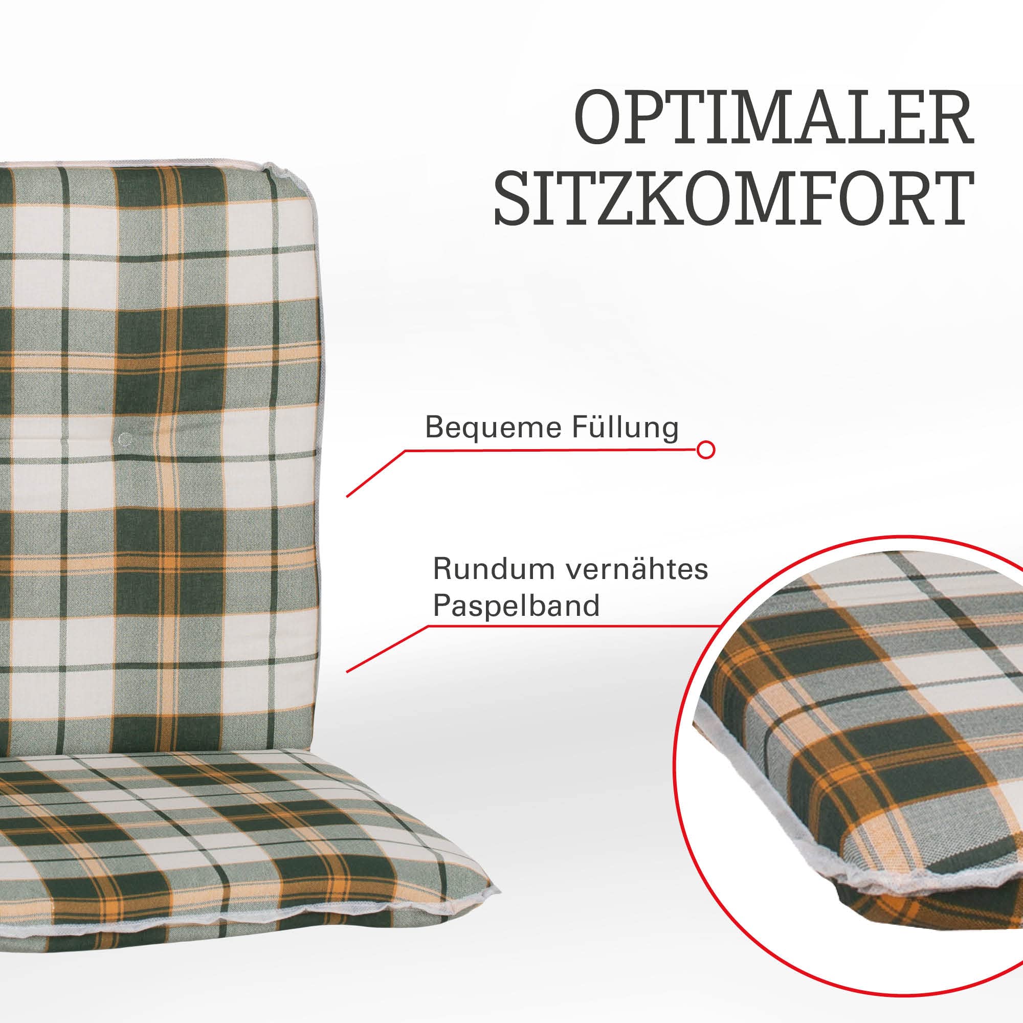 Beo Cuscino per sedia da giardino con schienale basso, lavabile, prodotto in UE secondo lo standard Öko-Tex | resistente ai raggi UV e traspirante | serie Bali | Cuscino per sedie da giardino in beige