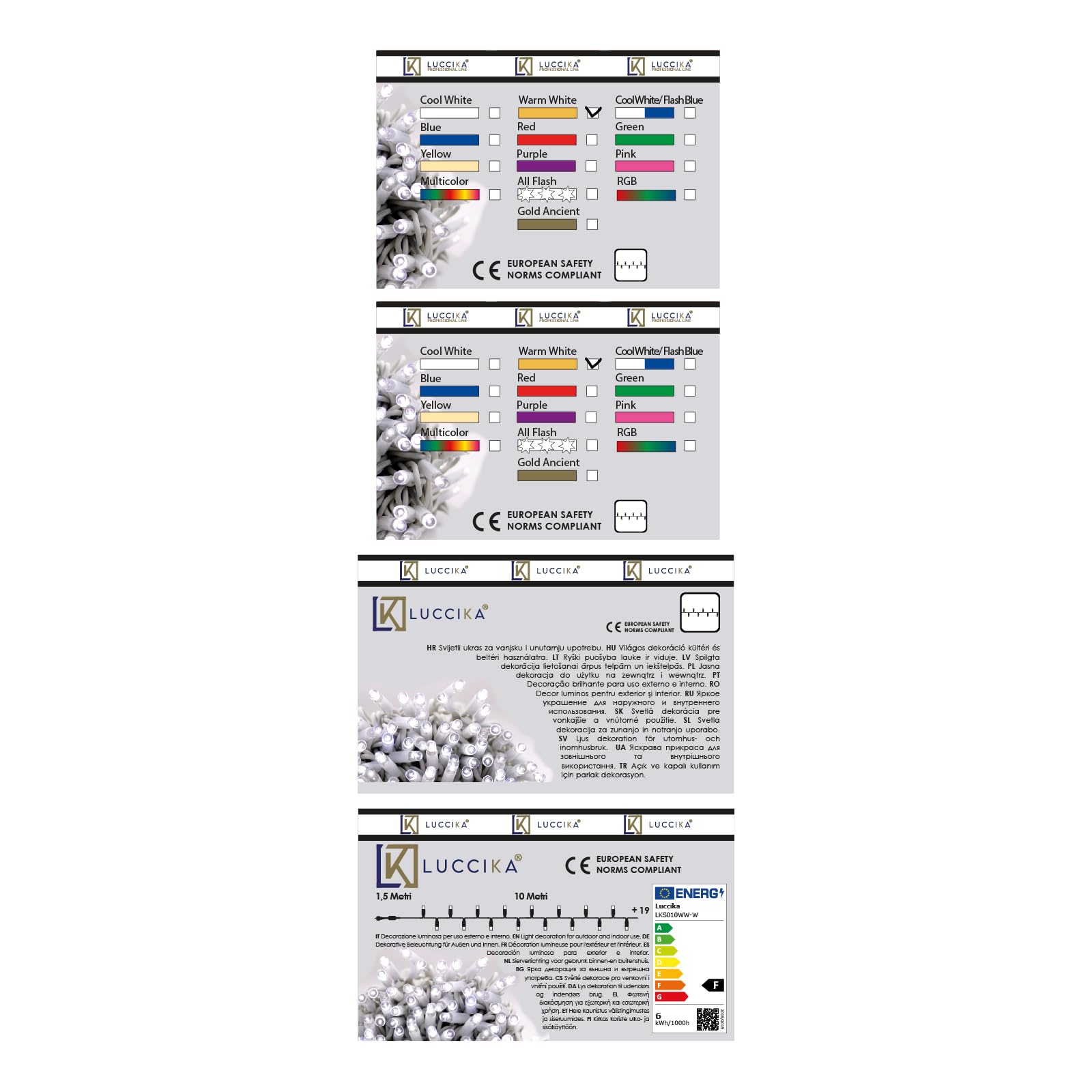 Luccika Guirlande lumineuse de Noël à LED professionnelle avec MaxiLED pour restaurants, hôtels, routes, pour usage extérieur et intérieur (blanc chaud avec flash blanc glacé, 10 mètres – 100 LED)