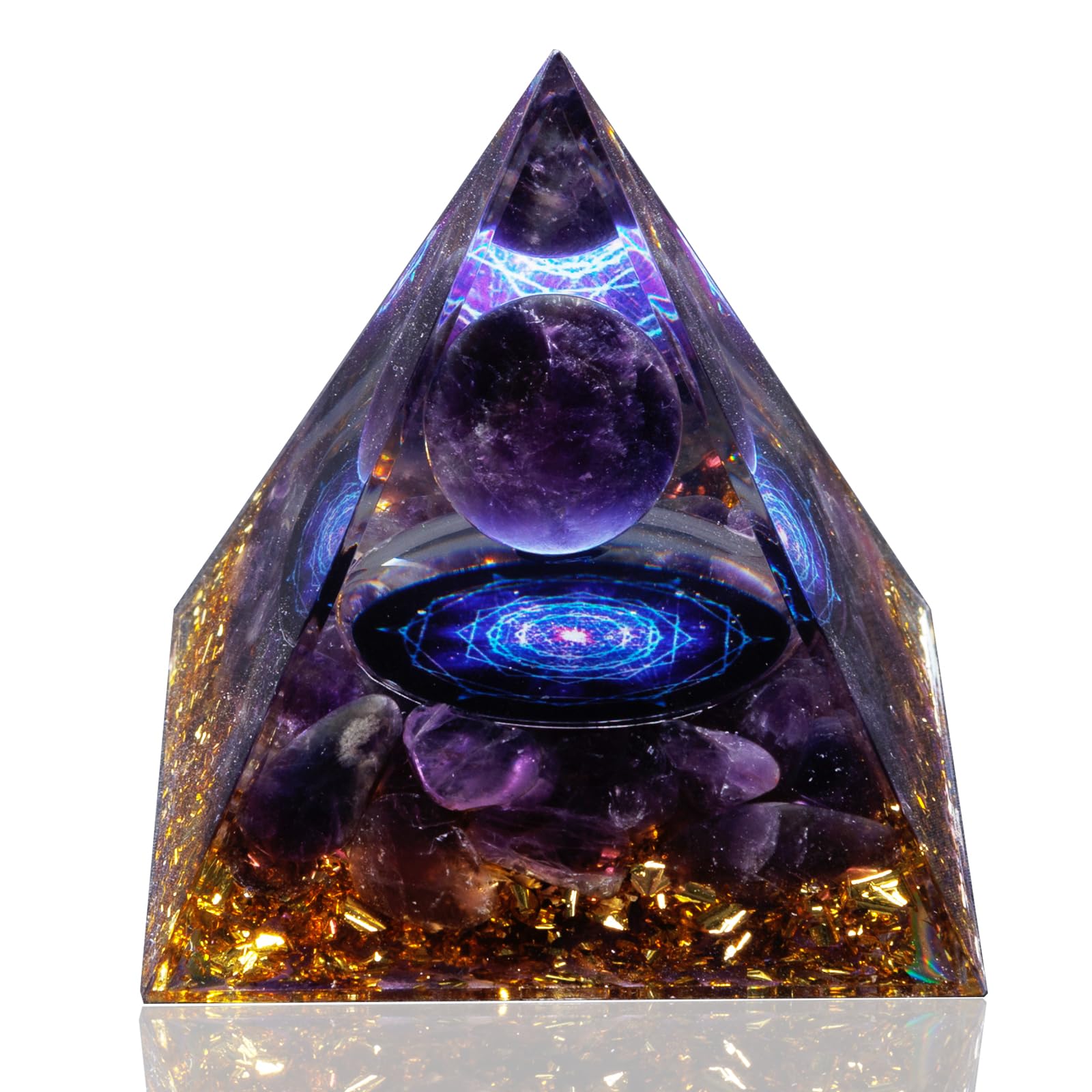 LmchenyOrgone Pyramid, Orgonite Crystal Pyramids with Amethyst, Organite Orgone Generator for Positive Energy, Natural Healing Crystal Pyramid for Meditation, Yoga, Decor (Hexagram)