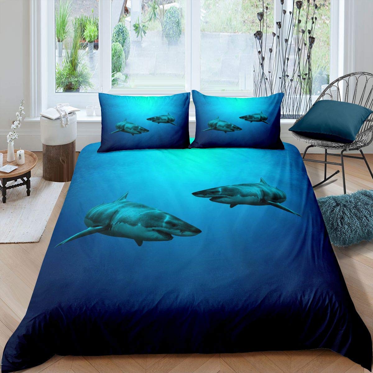 Housse de couette monde sous-marin pour lit garçon décor chambre enfant bleu