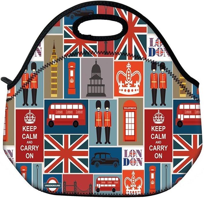 Schoolsupplies British Flag Soldiers Insulated Neoprene Lunch Bag Tote Handbag Lunchbox Food Container Gourmet Tote Cooler Warm Pouch for School Work Office