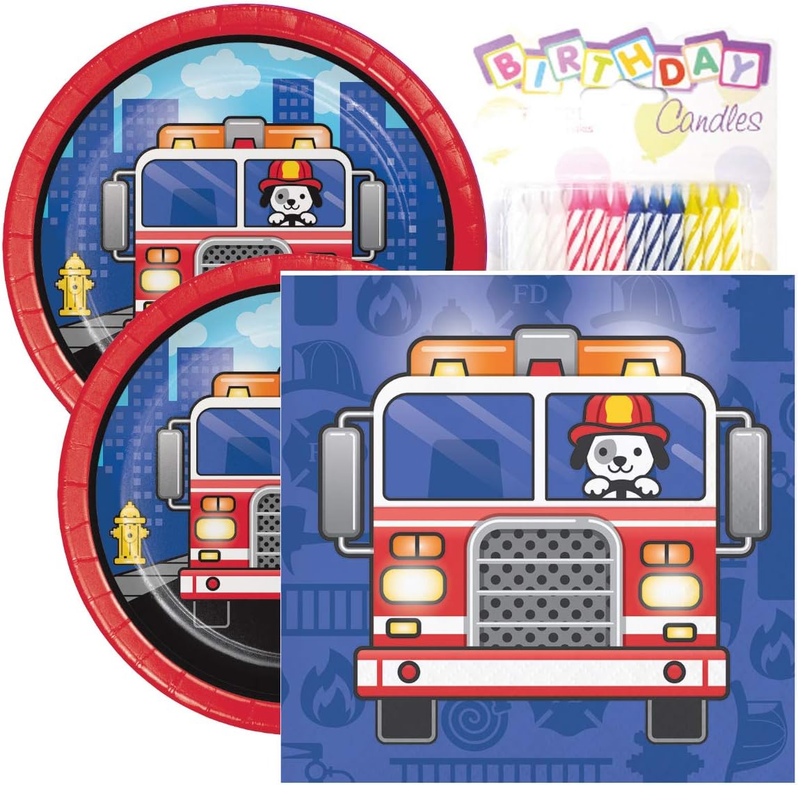 Flaming Fire Truck Birthday Party Pack Includes 7” Paper