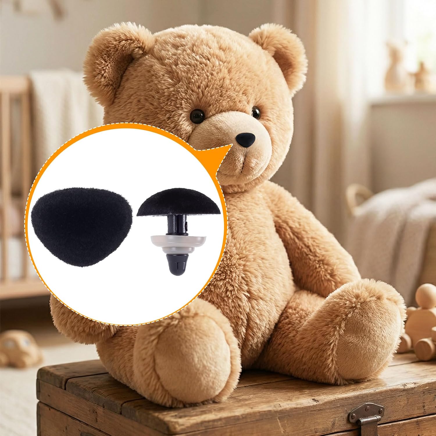 25 Pcs Safety Noses for Amigurumi, 7/9/11/12/15mm Plastic Safety Noses for Stuffed Animals, Black Crochet Plush Toy Doll Bear Accessories with Washers for Stuffed Doll