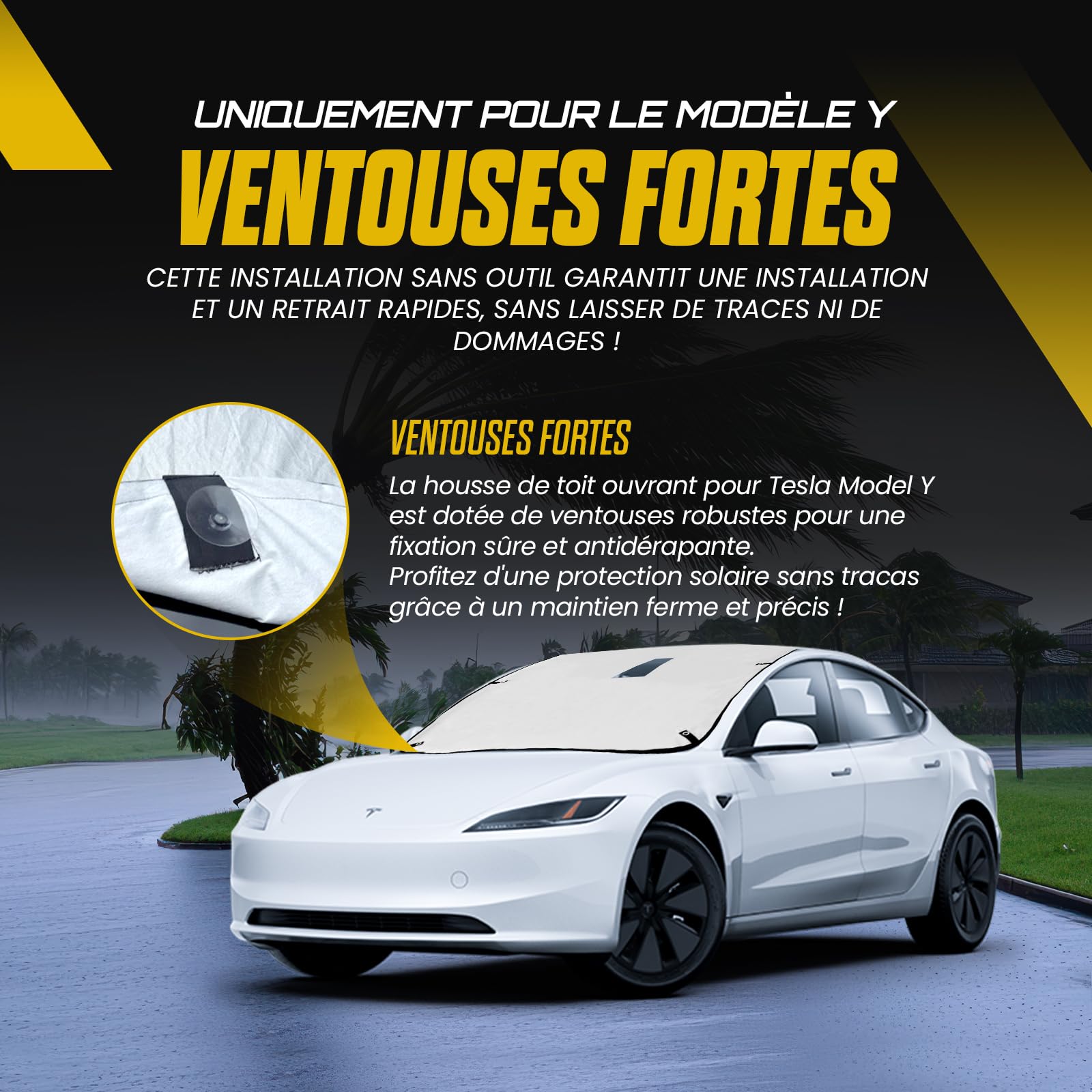Pare-Soleil extérieur écologique avec ventouses pour Tesla Model Y, Couvrant Le Pare-Brise, Le Toit en Verre et la Lunette arrière( Model Y)