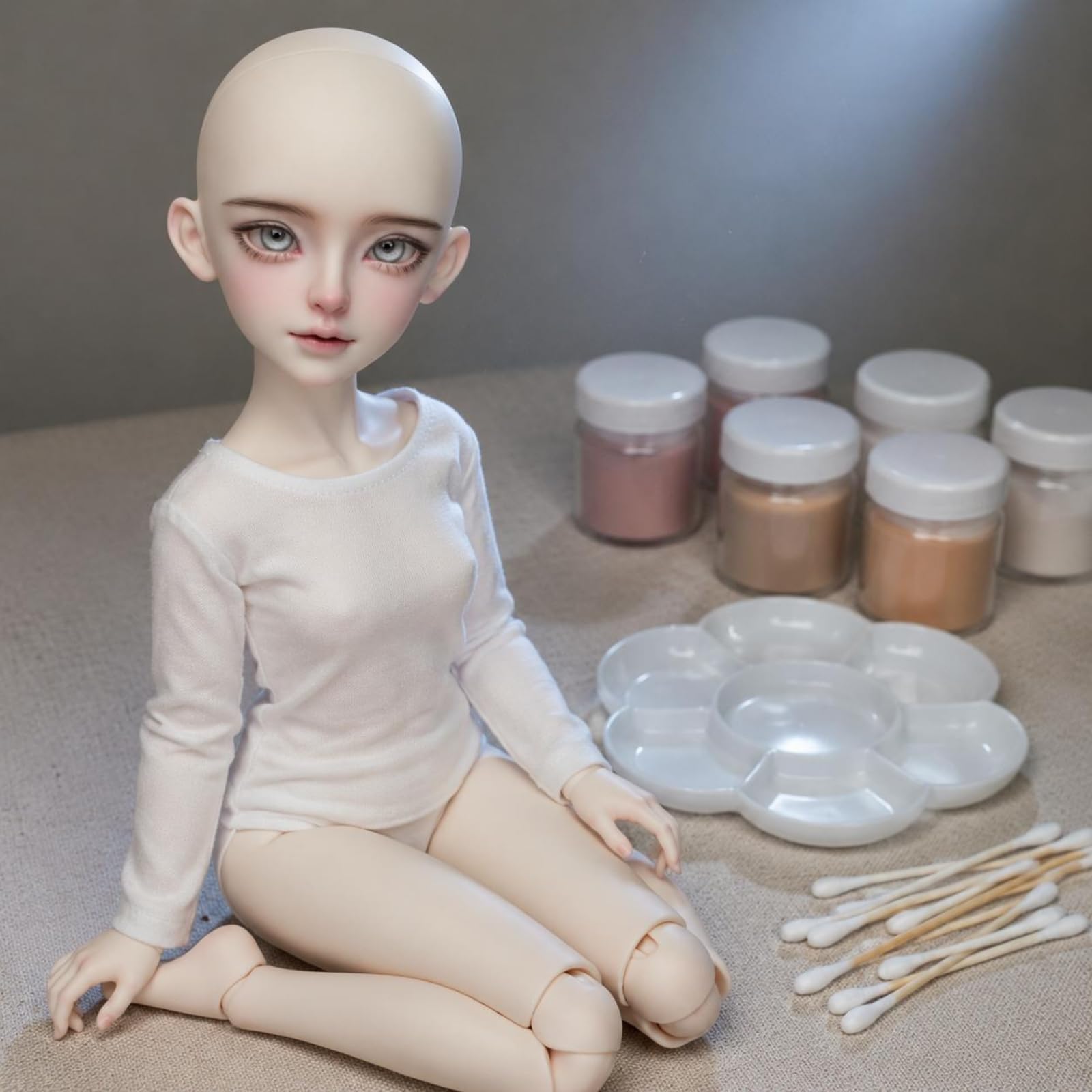 Bjd Puppe Figur Modell Sammlerfigur Ball Gelenk Puppe Spielzeugfigur Resin Material Ausdrucksstark Gelenkig für Vitrine, V-weiß, Einzelkopf D-Gesichtsbemalung
