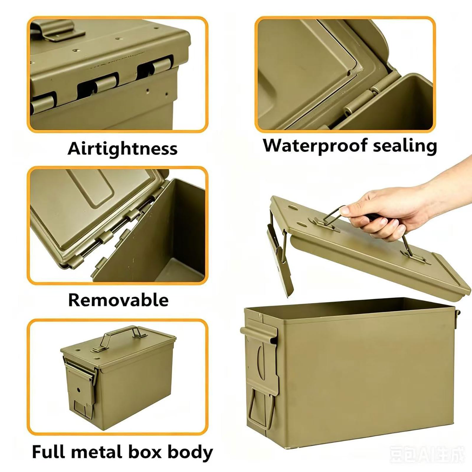 Khaki Lithium-Batterie-Aufbewahrungsbox aus Metall-Large