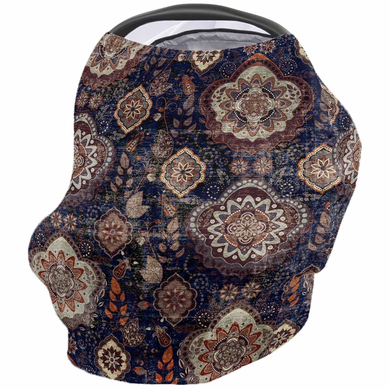 Nursing Cover for Breastfeeding Scarf, Various Vintage Tribe Flower Pattern Baby Car Covers Super Soft Multi Use for Canopy Shopping Cart Cover Blanket Stroller Cover