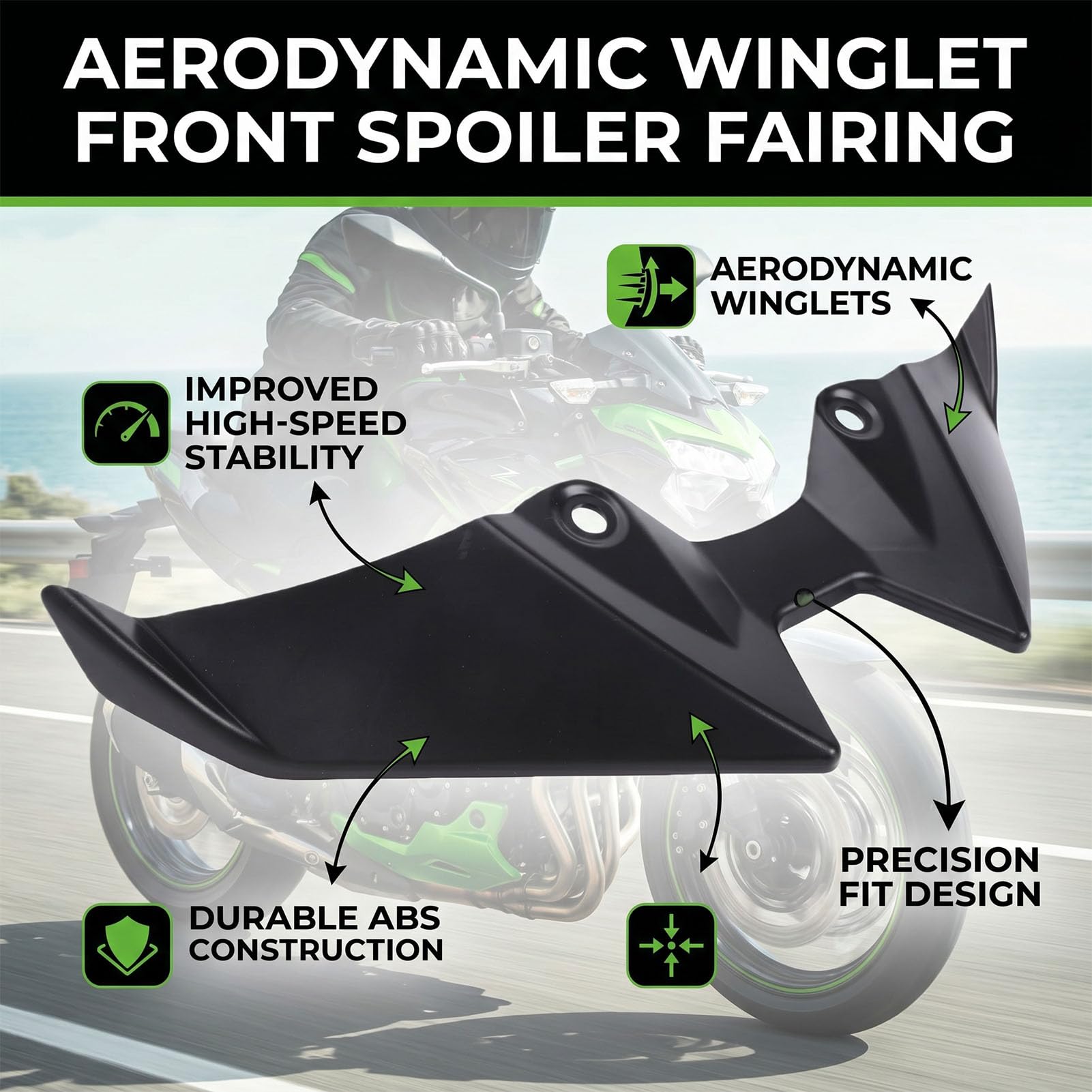 Fockety Przedni Spojler Motocyklowy z Owiewkami ABS, dla Z900 Z900SE | Aerodynamiczny winglet owiewki, zestaw przedniego spojlera, akcesoria motocyklowe Aero do Z900 2025-up, łatwa instalacja