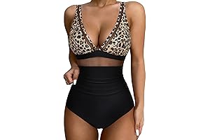 Sexy Leopard Mesh One Piece Swimsuit with Tummy Control