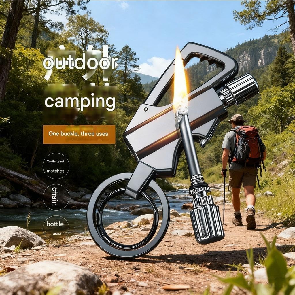 Permanent Match Infinity Lighter Keychain Lighters with Multitool Bottle Opener Windproof and Waterproof for Hiking(2pack f)