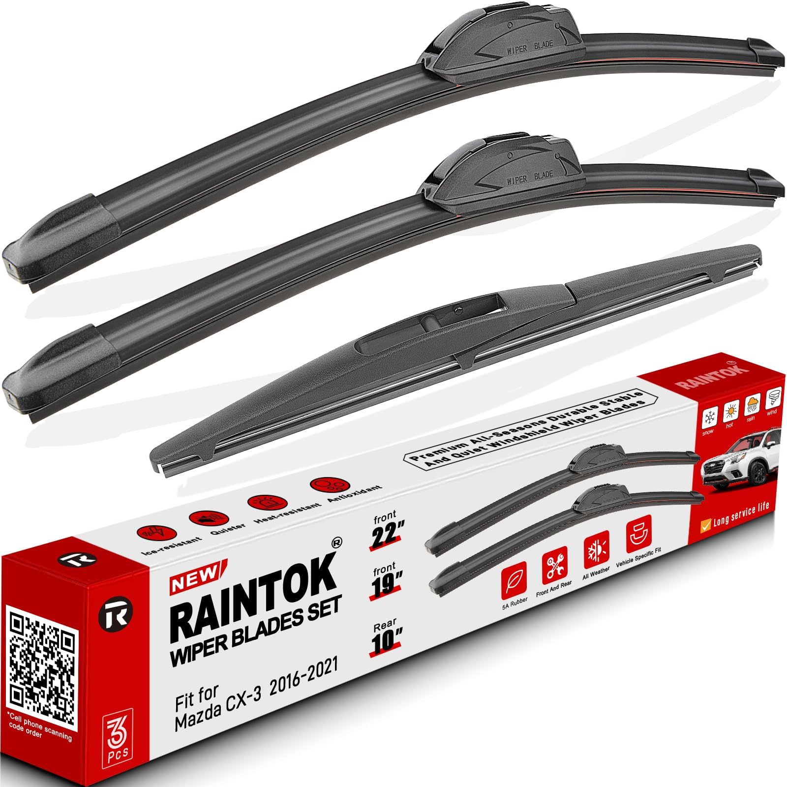 Windshield Wiper Blades Replacement for 2011-2022 Dodge Durango / 2011-2013 Jeep Grand Cherokee Original Factory Quality Front Rear Wipers Blade Set for My Car - 22" 21" 12" (Pack of 3)