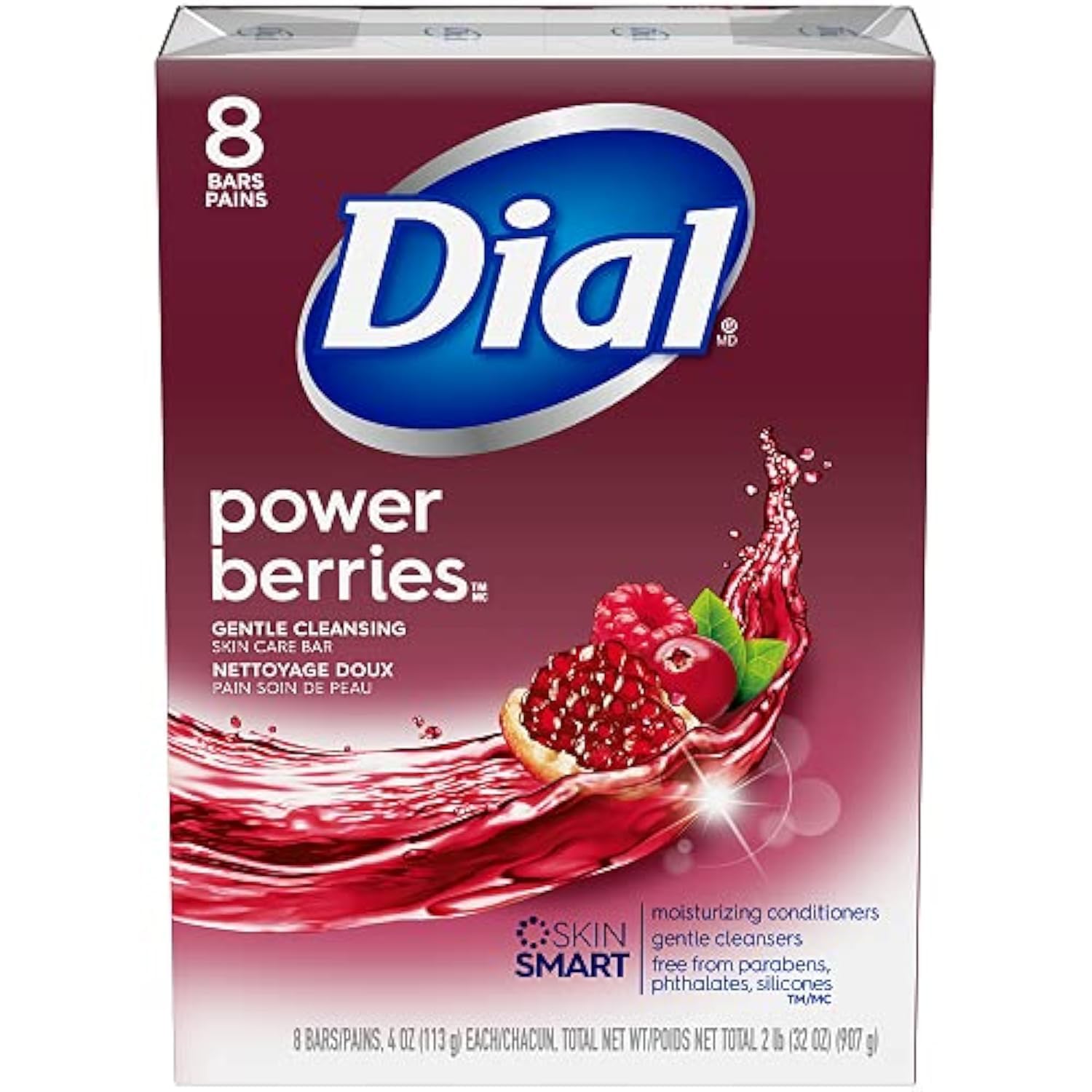 Dial Skin Care Bar Soap Power Berries 4 Ounce 16 Bars
