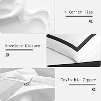 Vista 4 de OSVINO Juego de funda de edredón de hotel, tamaño individual, 2 piezas, microfibra con patrón de líneas negras, colección de ropa de cama, ultra