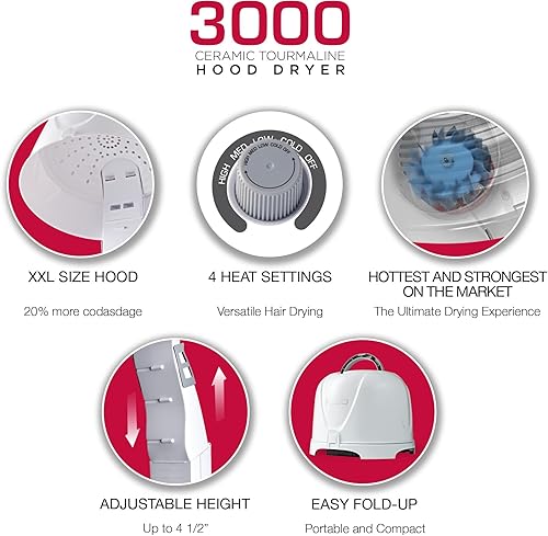 Miniatura 3 de Red by Kiss Secador de campana profesional de turmalina de cerámica 3000, con 4 ajustes de calor, para el hogar y el salón, altura ajustable, tamaño