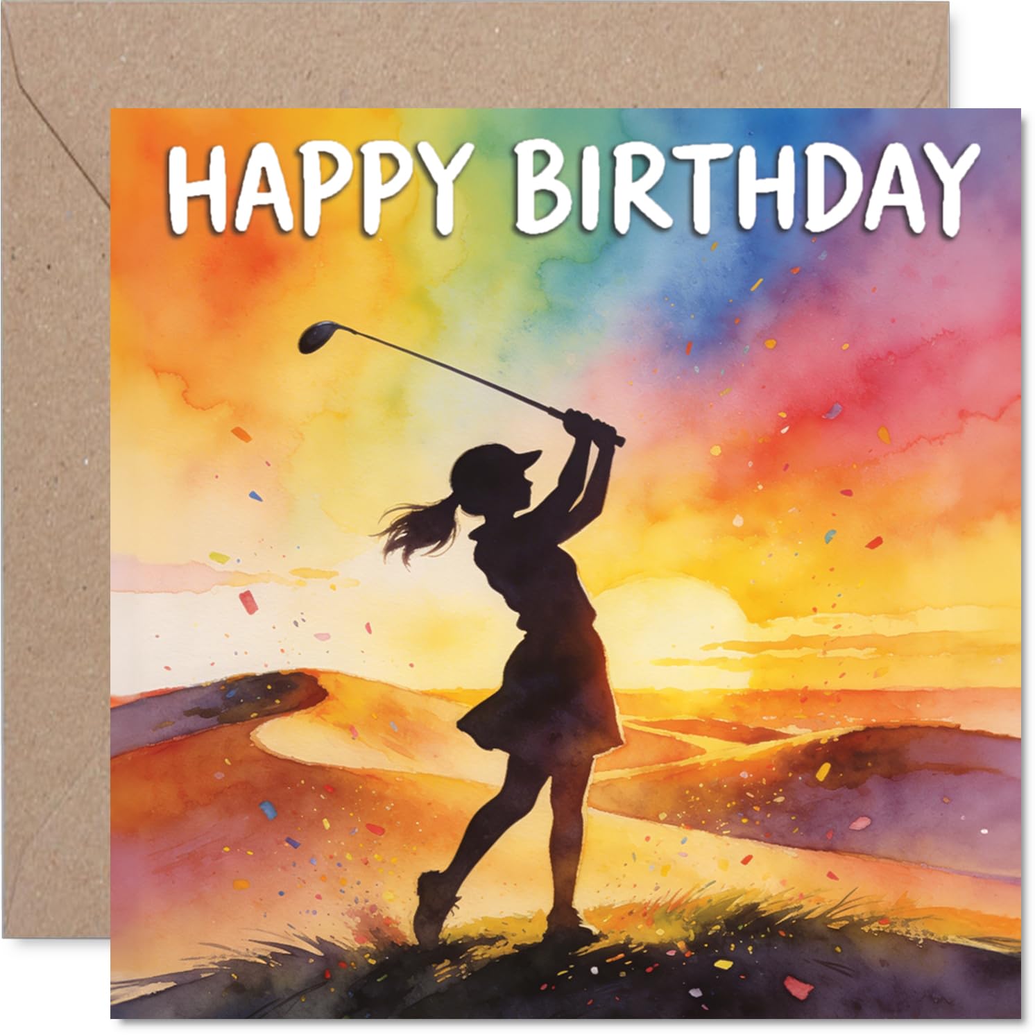 Heartfelt Birthday Card - Celebrate in Style - Golf Silhouette Against a Vibrant Sunset - Perfect for Fun-loving Enthusiasts - 145mm Square, Envelope Included