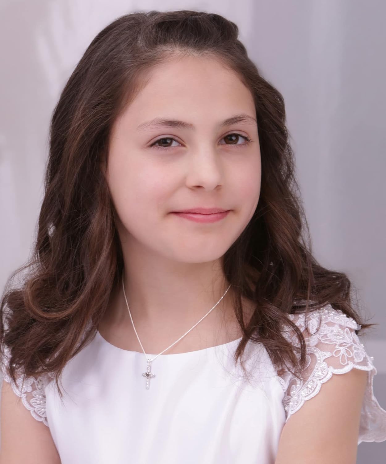 Cherished Moments Children's 925 Sterling Silver Cross Necklace with Hearts for First Communion Gift for Girls - Image 2