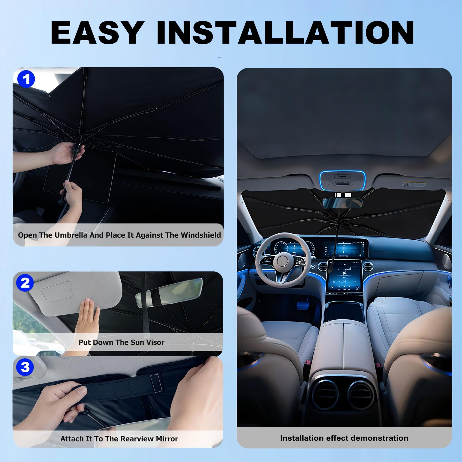 Pare-Soleil de Pare-Brise Type Parapluie – Compatible avec Au.di A4 Imported 2019-2025 Sunshade,Pare-Soleil Pliable et Protecteur – Bloque Les UV et maintient Votre Voiture au Frais