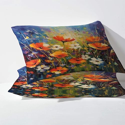 Miniatura 9 de Wildflower Sábanas tamaño Queen, sábanas florales, sábanas y fundas de almohada estampadas de 4 piezas, sábana bajera ajustable de microfibra suave