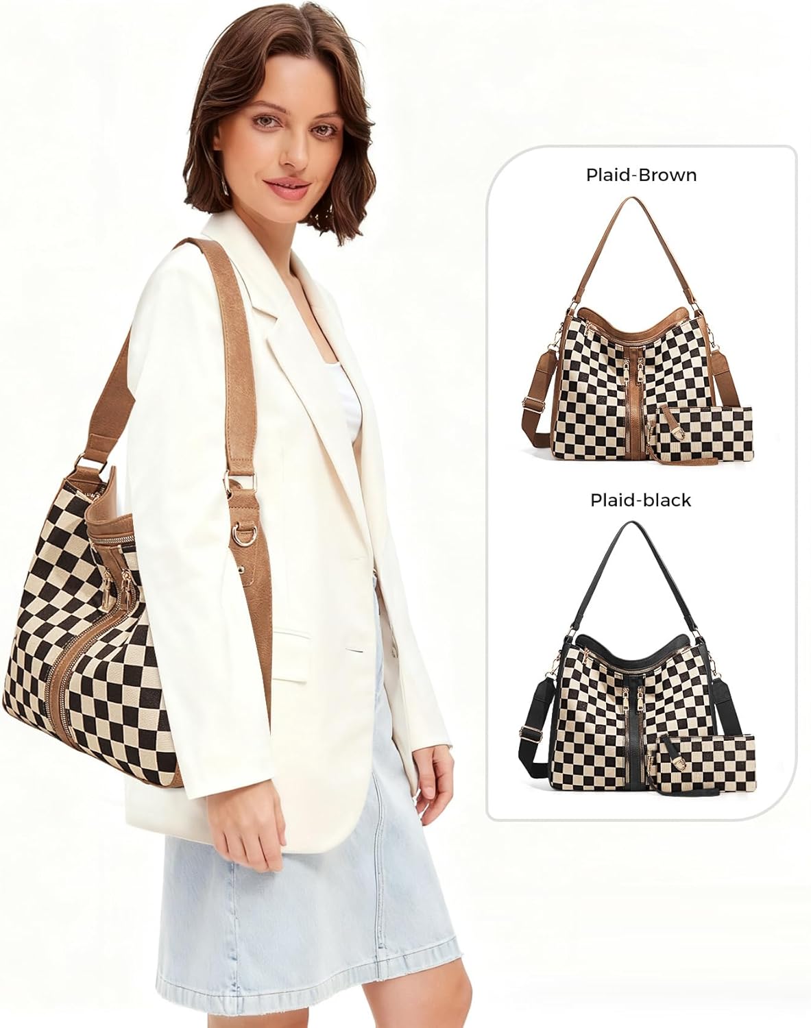 Checkered Purse Hobo Handbags for Women Checkered Crossbody Bags Plaid Shoulder Bag Tote Purse for Daily - Image 6