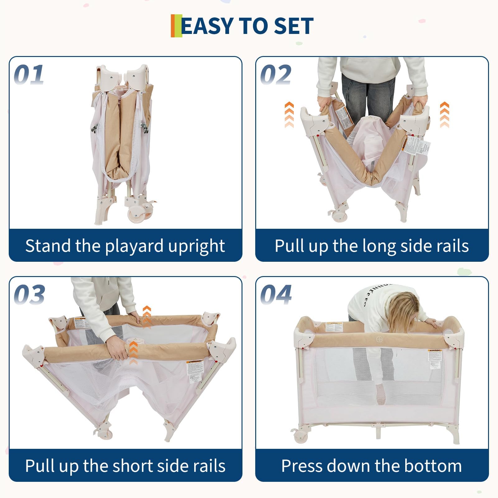 Beistellbett Baby 5-In-1, Reisebett Baby mit Matratze, Babybett Reisebett mit Rollen, Bassinet & Wickeltisch,Faltbarer Laufstall mit Musik-Spielbogen,Matratze, Atmungsaktives Netz, ab Geburt bis 15 kg