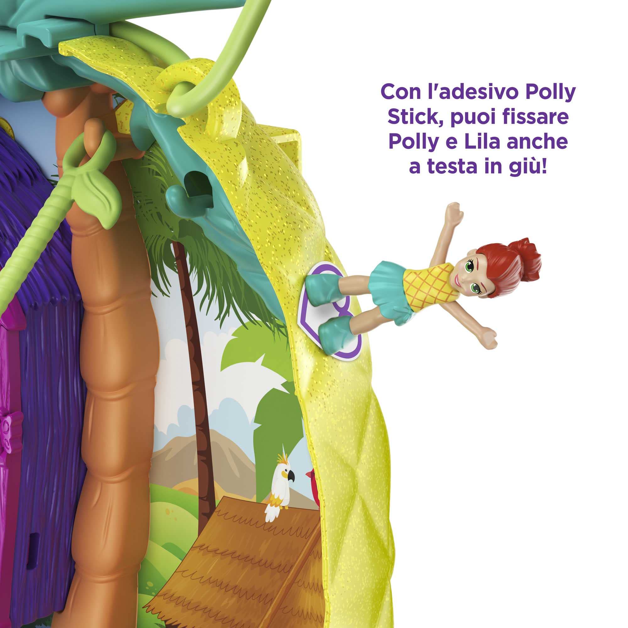 Polly Pocket Tropicool Ananas compatto borsetta da indossare con 8 simpatiche sorpresa, micro Polly e Lila, 2 accessori e foglio sticker; dai 4 anni in su, giallo, GKJ64