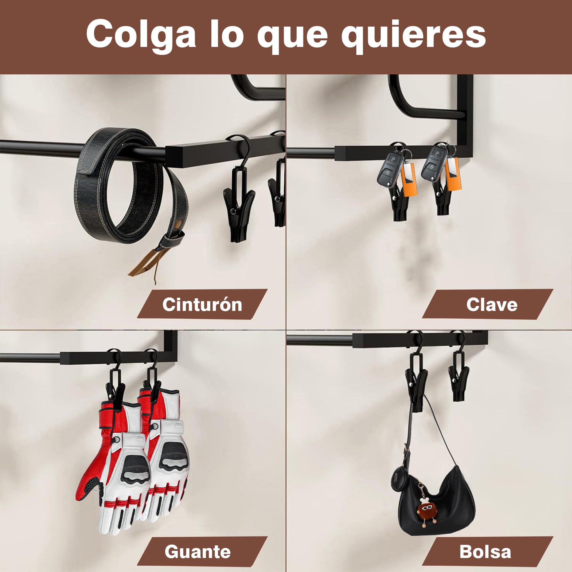 Soporte para Casco de Motocicleta, Organizador de Equipos para Moto, Anclaje Flotante con 4 Unidades de Ganchos para Montaje en Pared
