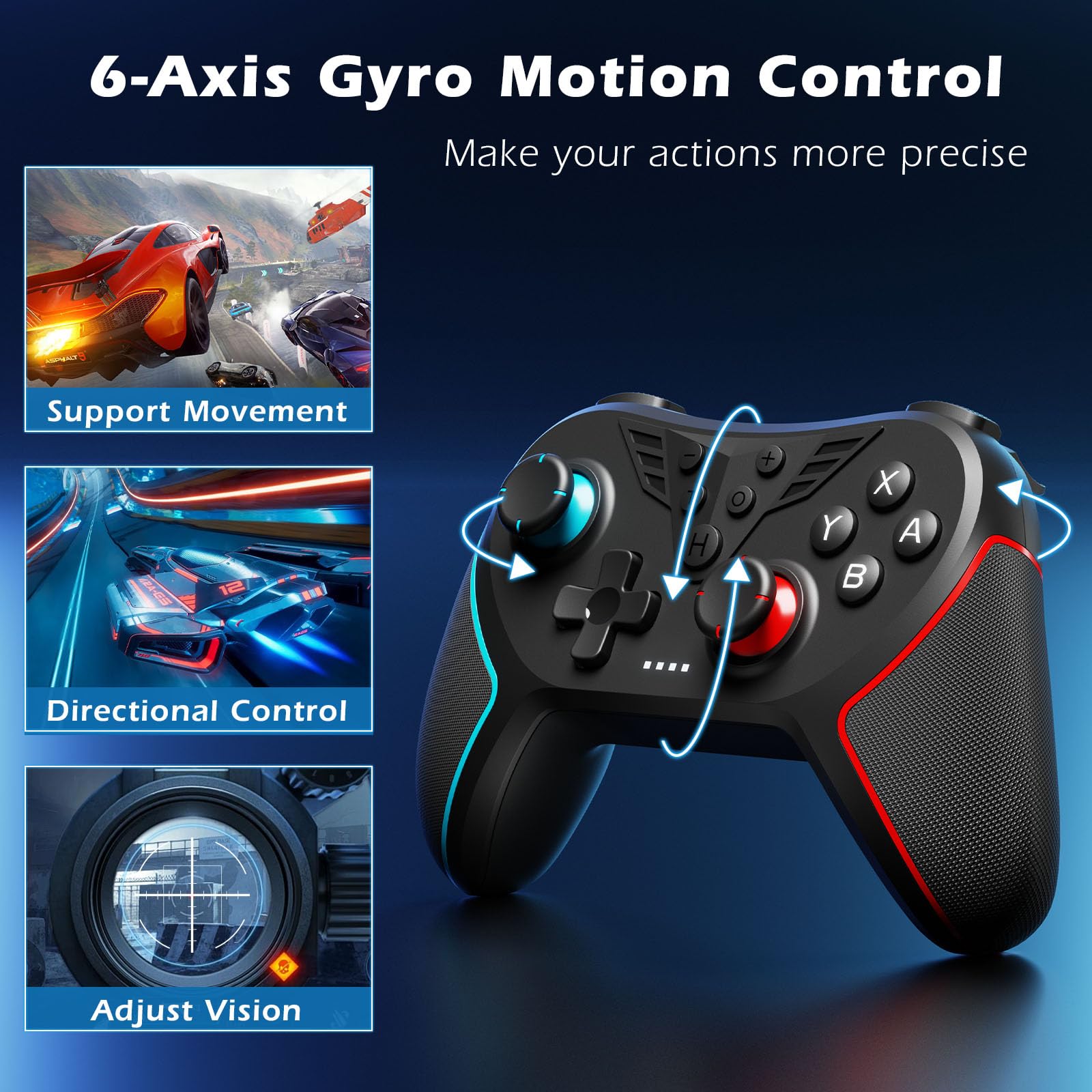 LATEC Controller per Switch/Switch 2, Controller Switch Wireless per Switch Lite con Joystick Hall/Pulsante Programmabile/ASSE Giroscopico/Vibrazione Regolabile/Funzione Turbo/Cattura Schermo,Nero