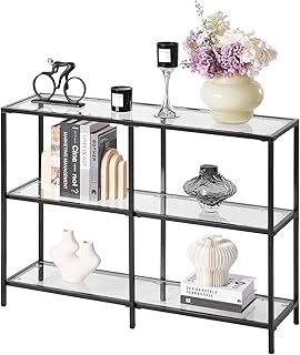 VEVOR Glass Console Table, 39.4 Inch Entryway Table, Modern Rectangle Sofa Table with Tempered Glass Top and Iron Legs, Consloe Desk for Living Room, Hallway, Entryway