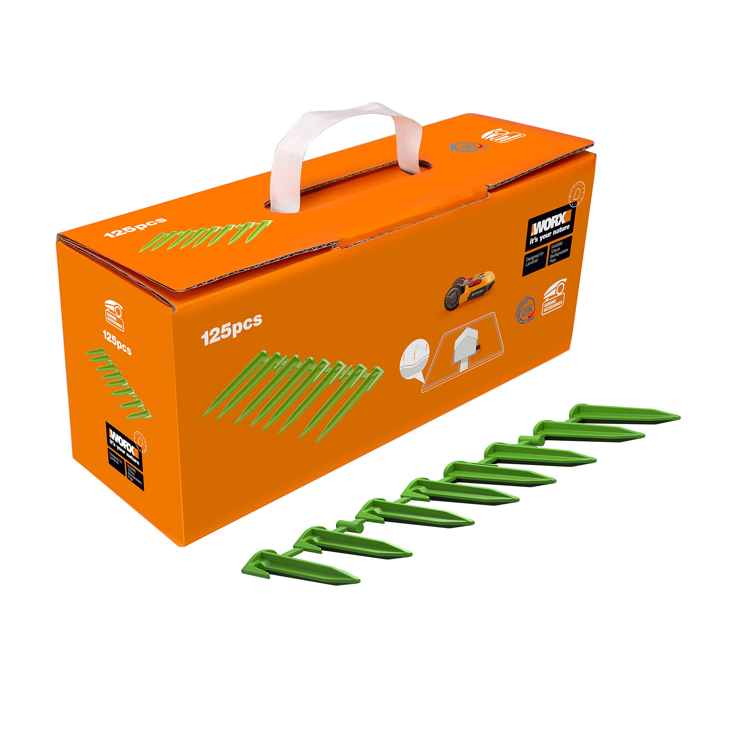 WORX WA0666 picchetti per robot tosaerba Landroid – set da 125 pezzi – biodegradabili – accessori originali di Worx