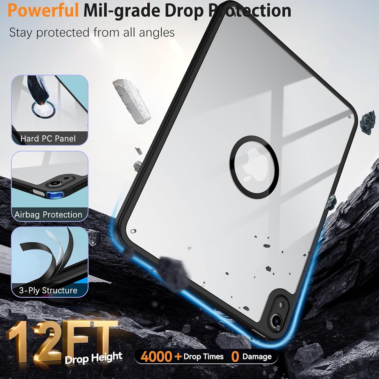DUEDUE for iPad (A16) 11th Generation 11-inch 2025 Case Magnetic/10th Generation 10.9 inch Cases 2022, Transparent Anti-Yellowing Cover Protection Case for iPad A16 Case, Black image 4