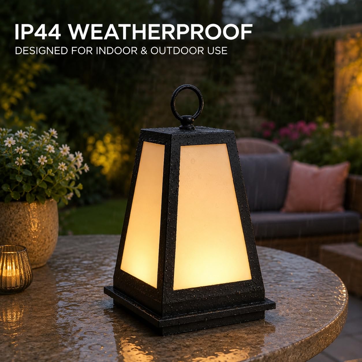 Tuscari Wiederaufladbare Gartenlaterne, IP44 kabellose Leuchte | Herausnehmbare Magnet-Lichtquelle, USB-C-Akkuladung, Farbwechsel per Fernbedienung, Aluminium schwarz