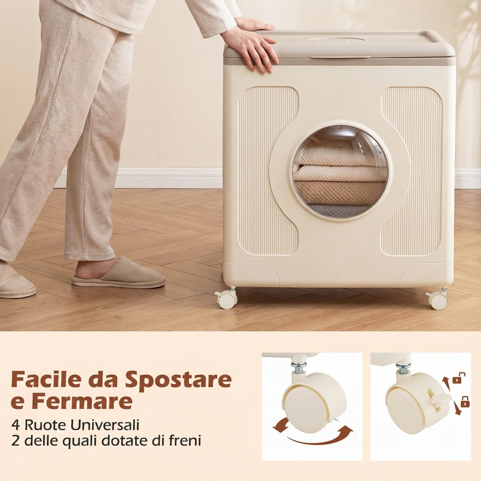 COSTWAY 45 L Scatola di Stoccaggio con Coperchio e Ruote, Contenitore per Bucato con Finestra Trasparente per Vestiti, Organizer Portatile in Plastica per Casa, Palestra e Camera da Letto (Grigio)