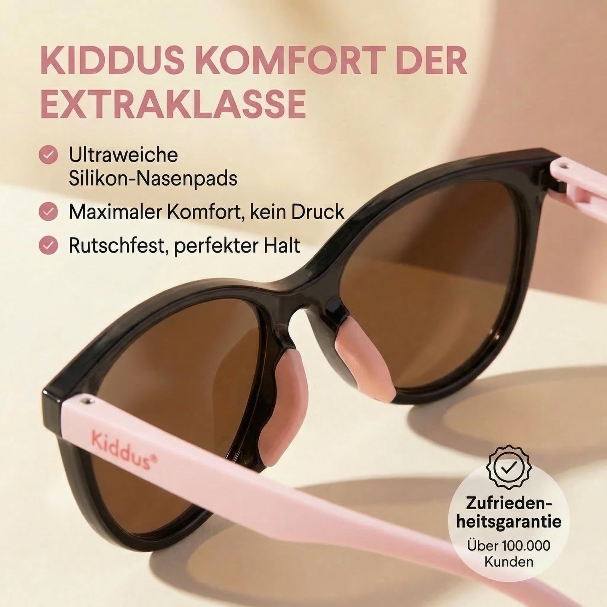 Kiddus Kindersonnenbrille Mädchen 4-8 Jahre, Sonnenbrille Kinder Polarisiert UV400 CAT3, TR90 Rahmen Flexibel, TPE Bügel, Silikon Nasensteg, CE ISO REACH