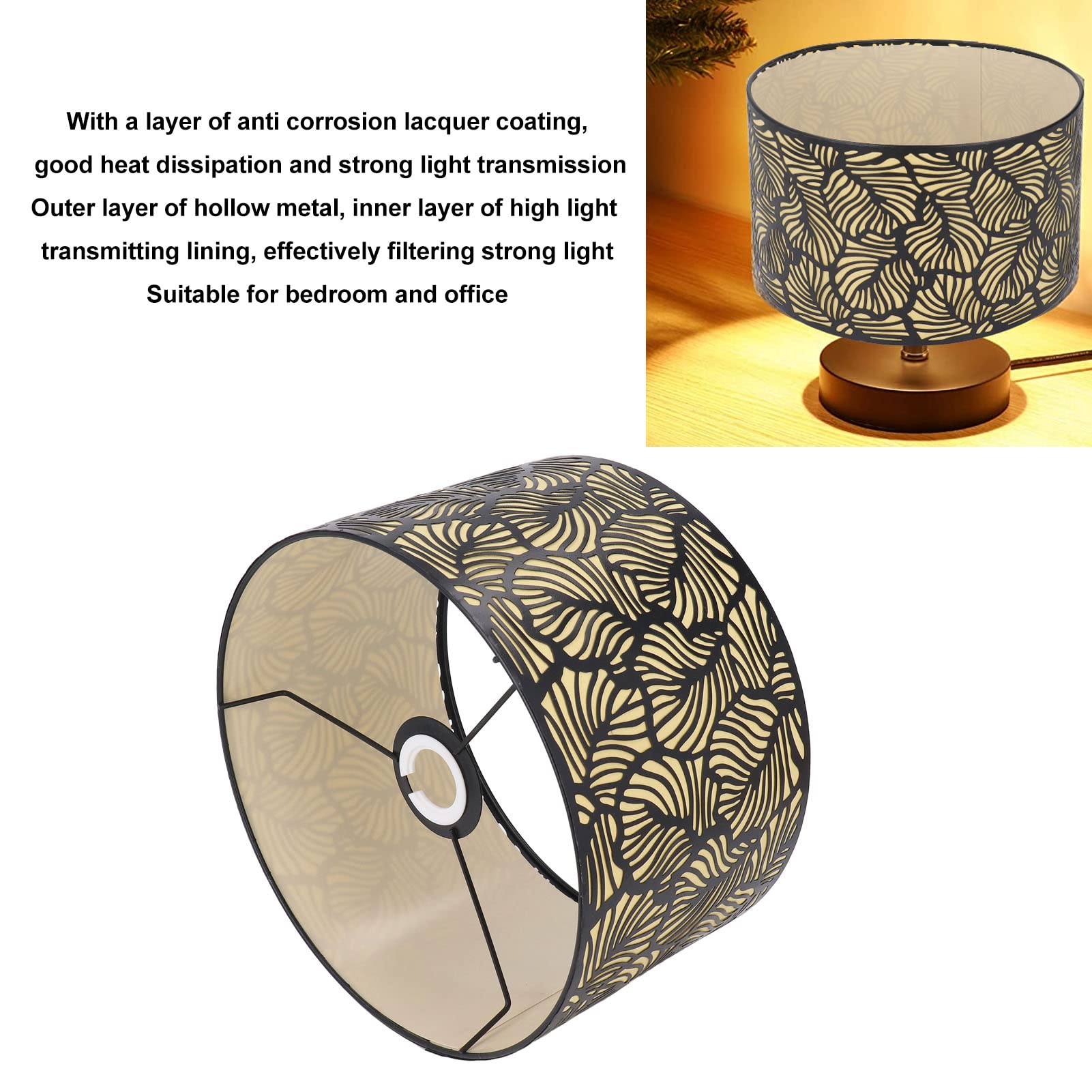 Paralume In Metallo Nero Con Design Albero - Per Lampada E27, Camera Da Letto O Soggiorno - Foto 8