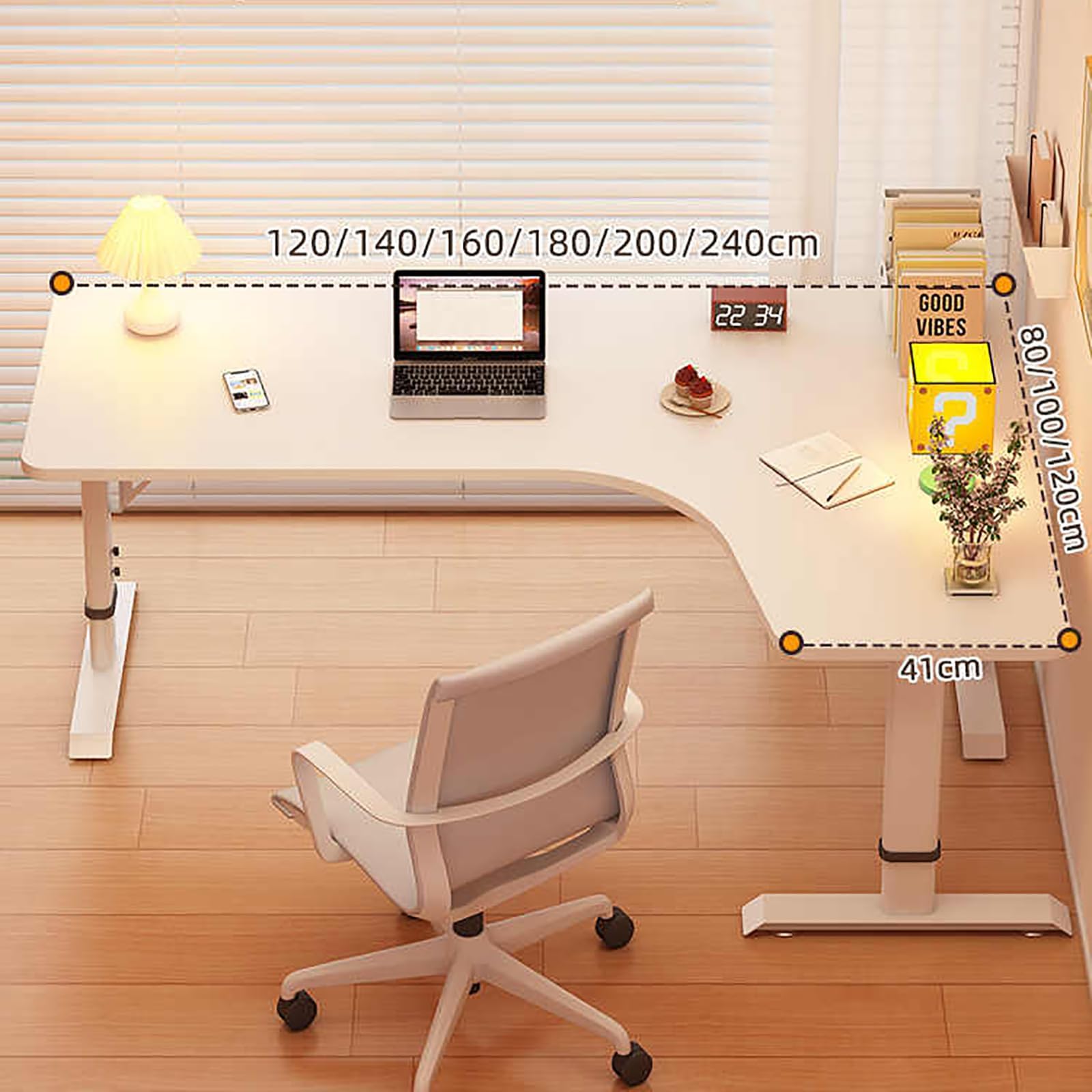 L-förmiger, höhenverstellbarer Gaming-Schreibtisch mit Eckarbeitsplatz für Heimbüro und Schreiben, 120 x 80 cm, modernes Eichen-Finish