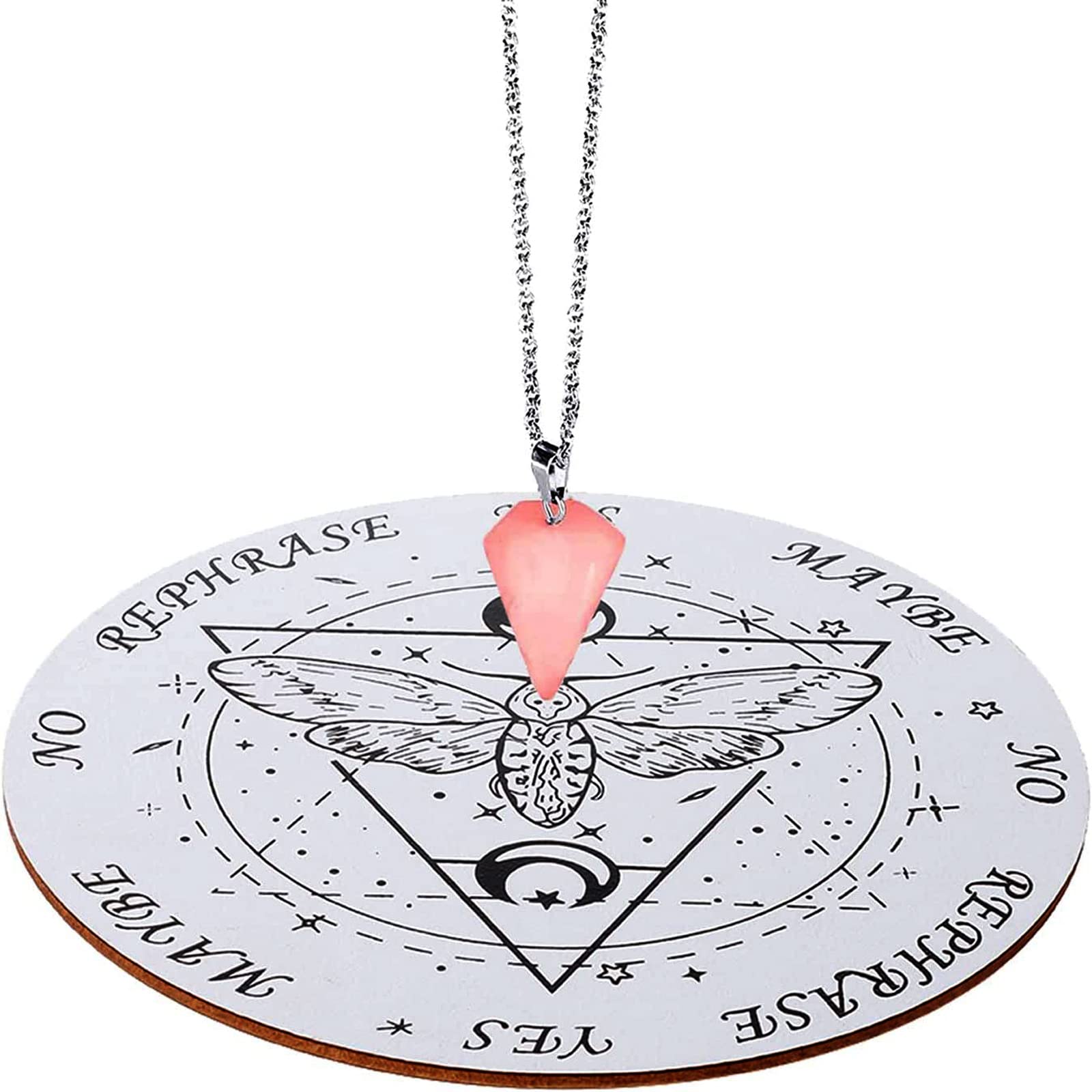 XINTONG Pendulum Board Dowsing Divination Metaphysical Message Board Wooden Carven Board with Crystal Pendulum Necklace Divination for Witchcraft Supplies Kit