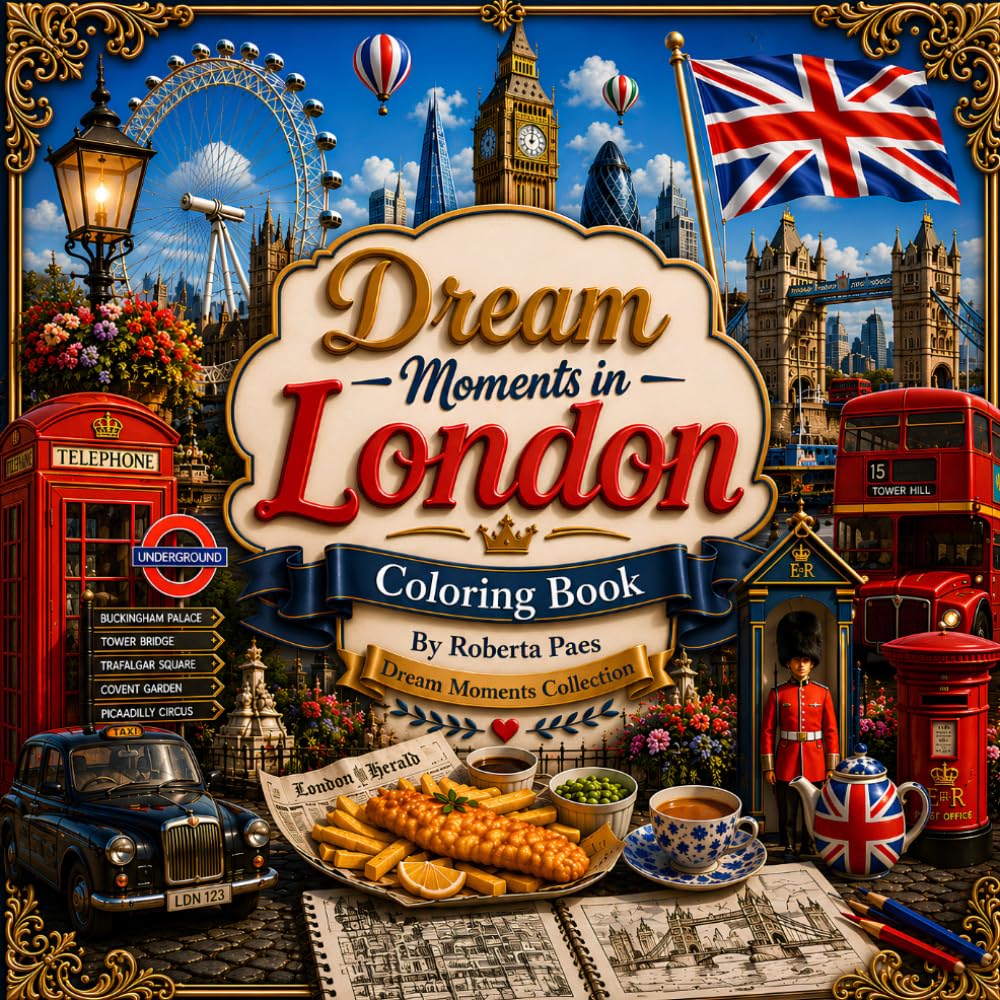 Dream Moments in London - Coloring Book For Adults: A Beautiful Coloring Book of Iconic Landmarks, Charming Streets, Cozy Cafés, Historic Markets, and ... British Moments (Dream Moments Collection)