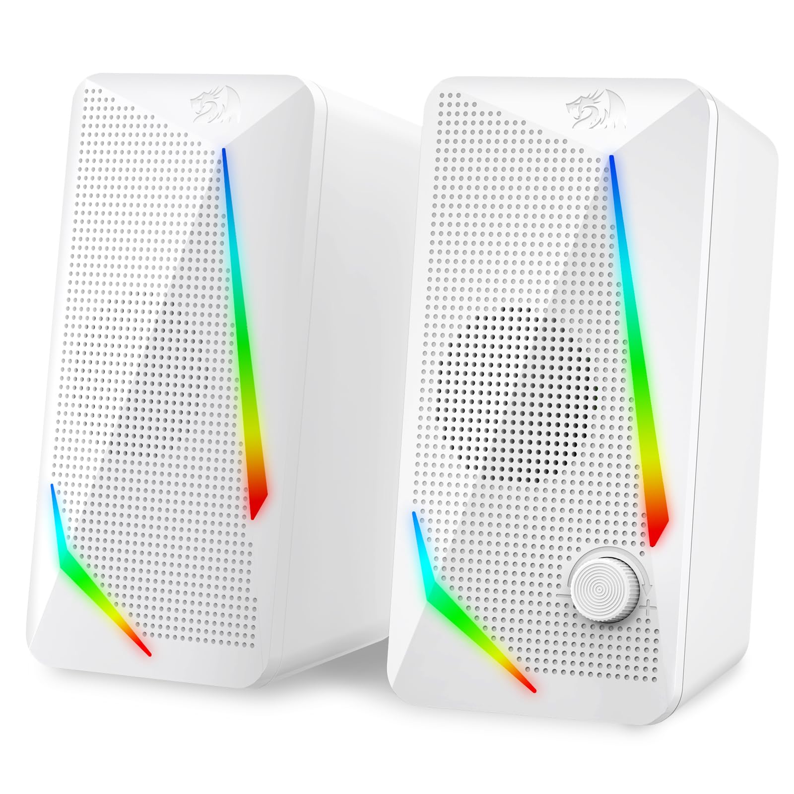 Redragon GS510 RGB Desktop Speakers, 2.0 Channel PC Computer Speaker with 4 Colorful LED Backlight Modes, Enhanced Bass and Easy-Access Volume Control, USB Powered w/ 3.5mm Cable, White-image-8