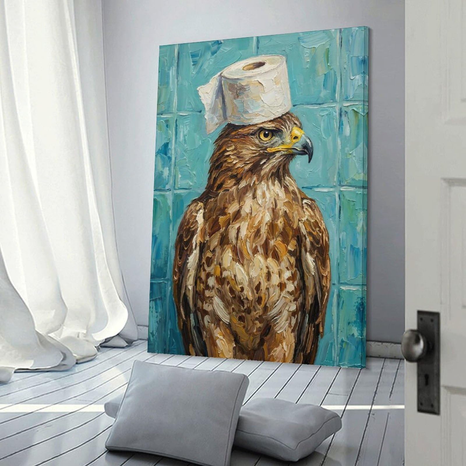 Junmoney Frame-Style-24 Wall Art Print Hawk Toilet Paper Painting, 08X12inch(20X30cm), For Picture Wall Styling In Lounge Or Bedroom, Wall Decor Suited To Curated Displays