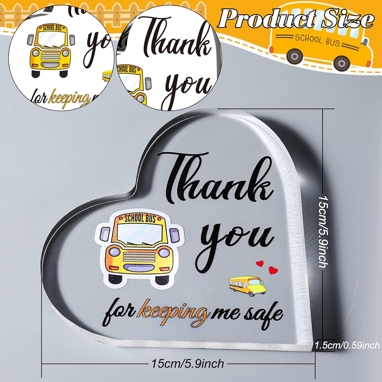 Tatuo School Bus Driver Appreciation Gifts for Men Women Acrylic Heart Appreciation Back to School Gifts Graduation Birthday Gift for Bus Driver(Thank You,5.9 x 5.9 Inch) - Image 2