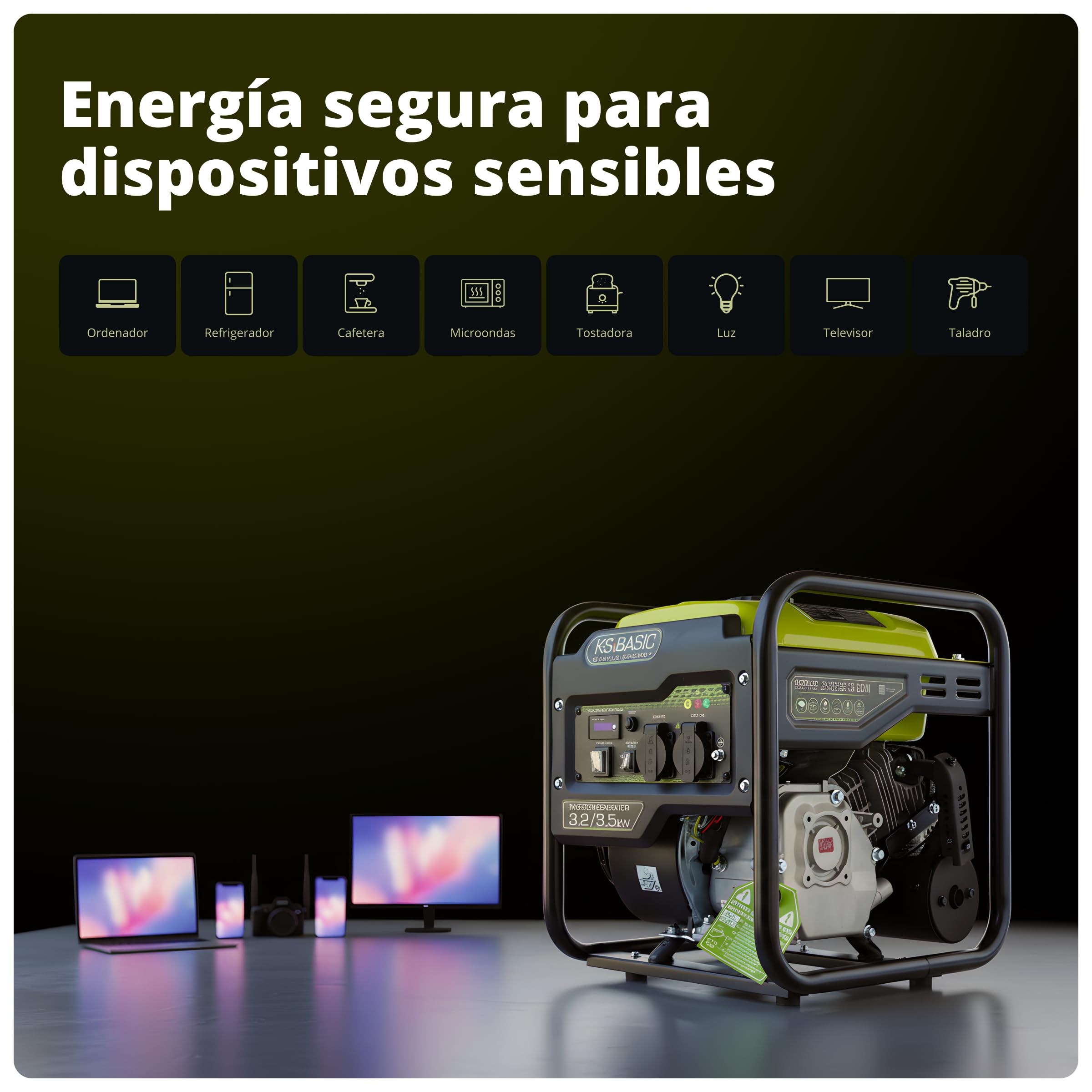 Könner & Söhnen KSB 35i - Generador de corriente de gasolina de 4 tiempos, 7 CV con regulador automático de voltaje, protección contra falta de aceite,3500 W, 2 x 16 A (230 V) Euro V