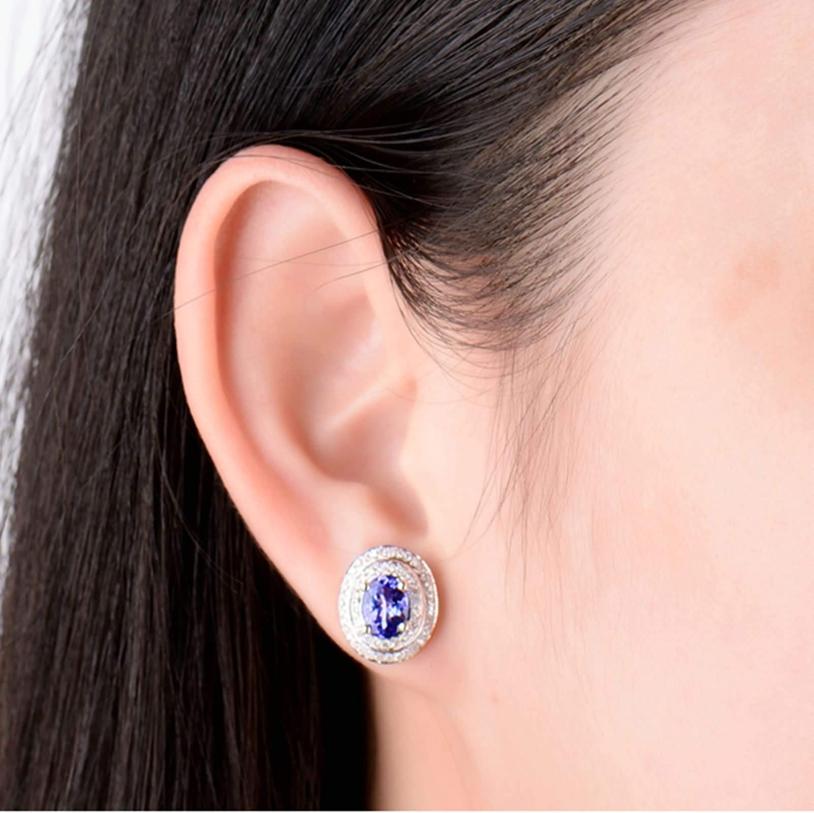 Epinki Weiß Gold 18K Ohrringe Hängend, Empfindlich Damenohrstecker mit Tansanit 1.72ct Blau, Geschenk für Valentinstag Weihnachten, Weiß Gold Blau